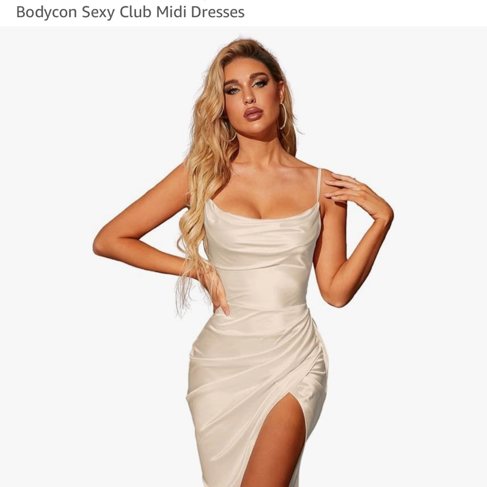 Chic Cream Satin Midi Dress